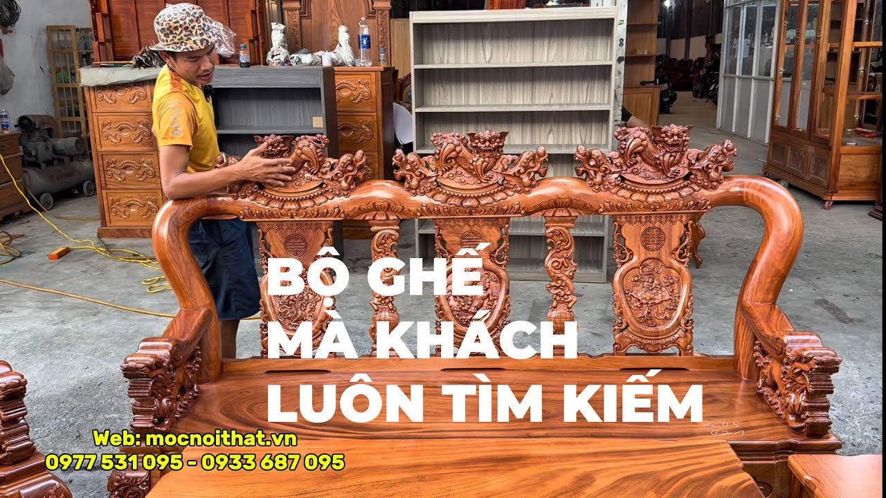 Ngạc Nhiên Bộ Bàn ghế Nghê Đỉnh gỗ gõ đỏ tay 12 dáng 14 đẹp
