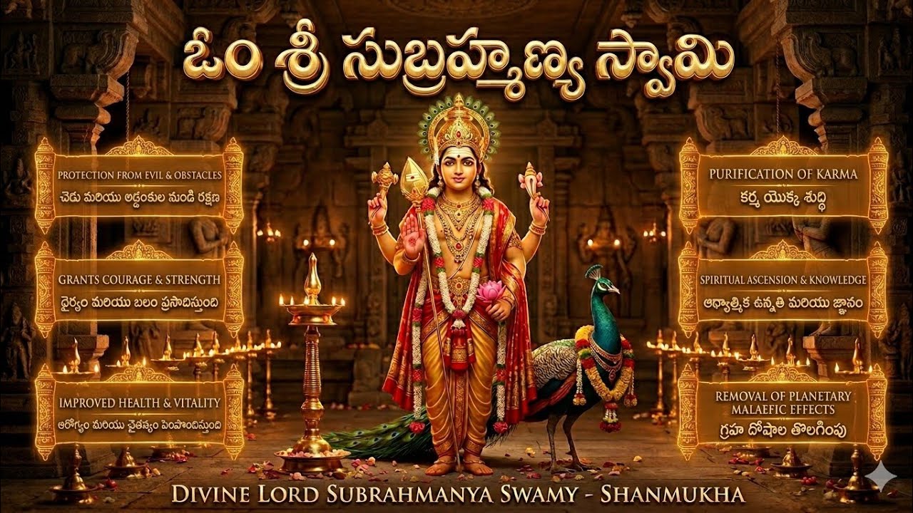 శ్రీ సుబ్రహ్మణ్య స్వామి అష్టోత్తర శత నామావళిభక్తితో శ్రద్ధగా జపిస్తే శాంతి, ధైర్యం, విజయం లభిస్తాయి 