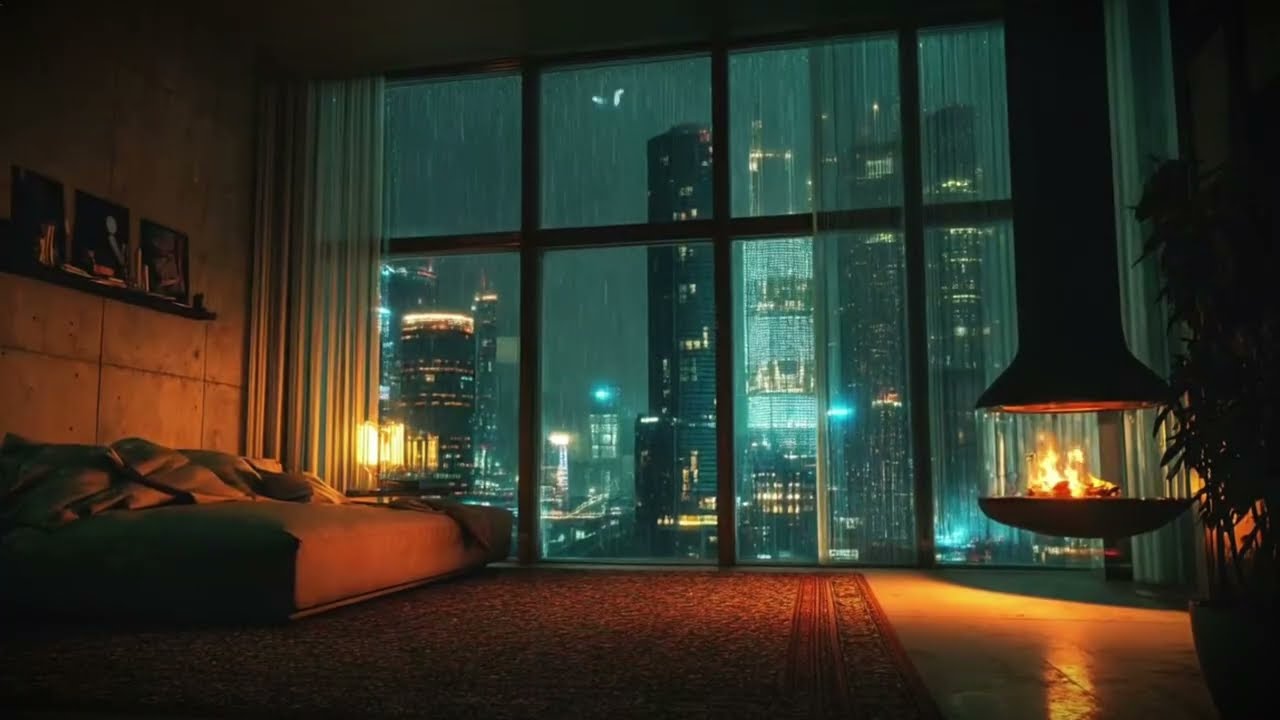 Rain Sounds in a High-Rise Apartment 🌧️ | Night City Ambience for Sleep (3 Hours)