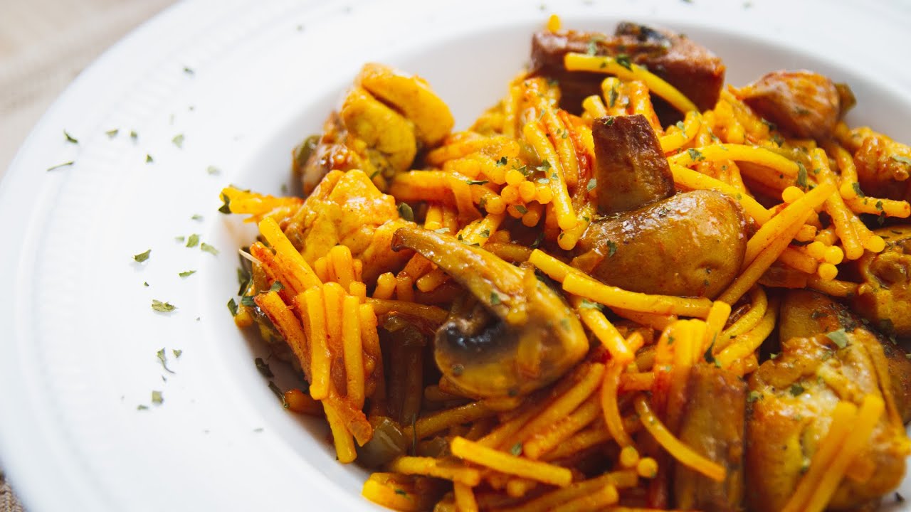 FIDEUA de POLLO y CHAMPIÑONES, la deliciosa receta con la que siempre acierto
