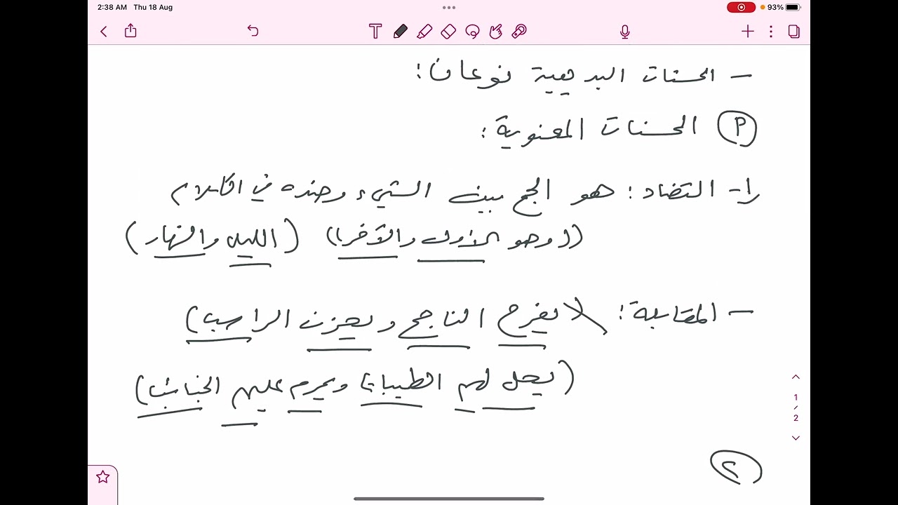 علم البديع ـ الكفايات اللغوية ثانوي ـ الكتاب الثاني.