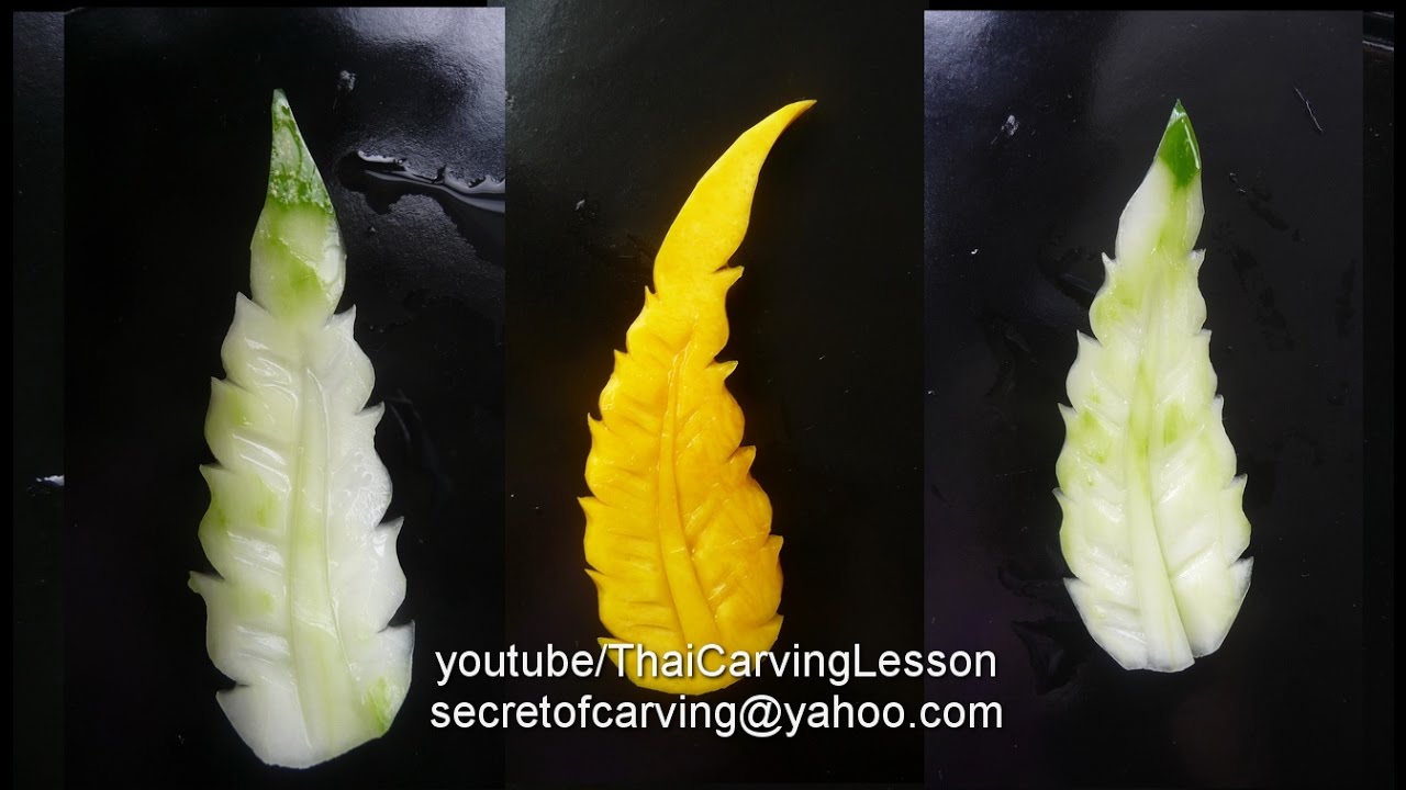 Leaves Carving Thai Style,Cucumber&Pumpkin for Beginners Ls26,แกะสลักใบไม้ลายไทยจากฟักทองและแตงกวา