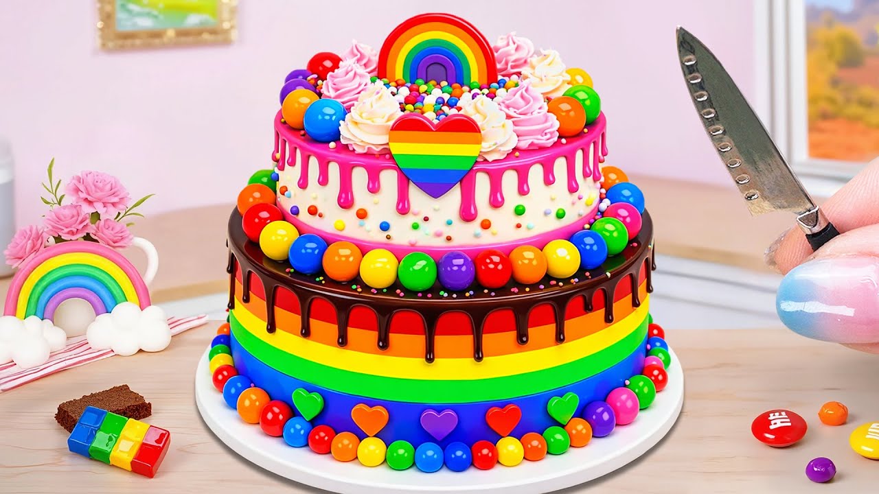 Amazing Rainbow Sprinkles Cake 🌈 How To Make Mini Rainbow Heart Cake Tutorials 💗 The Cake Corner