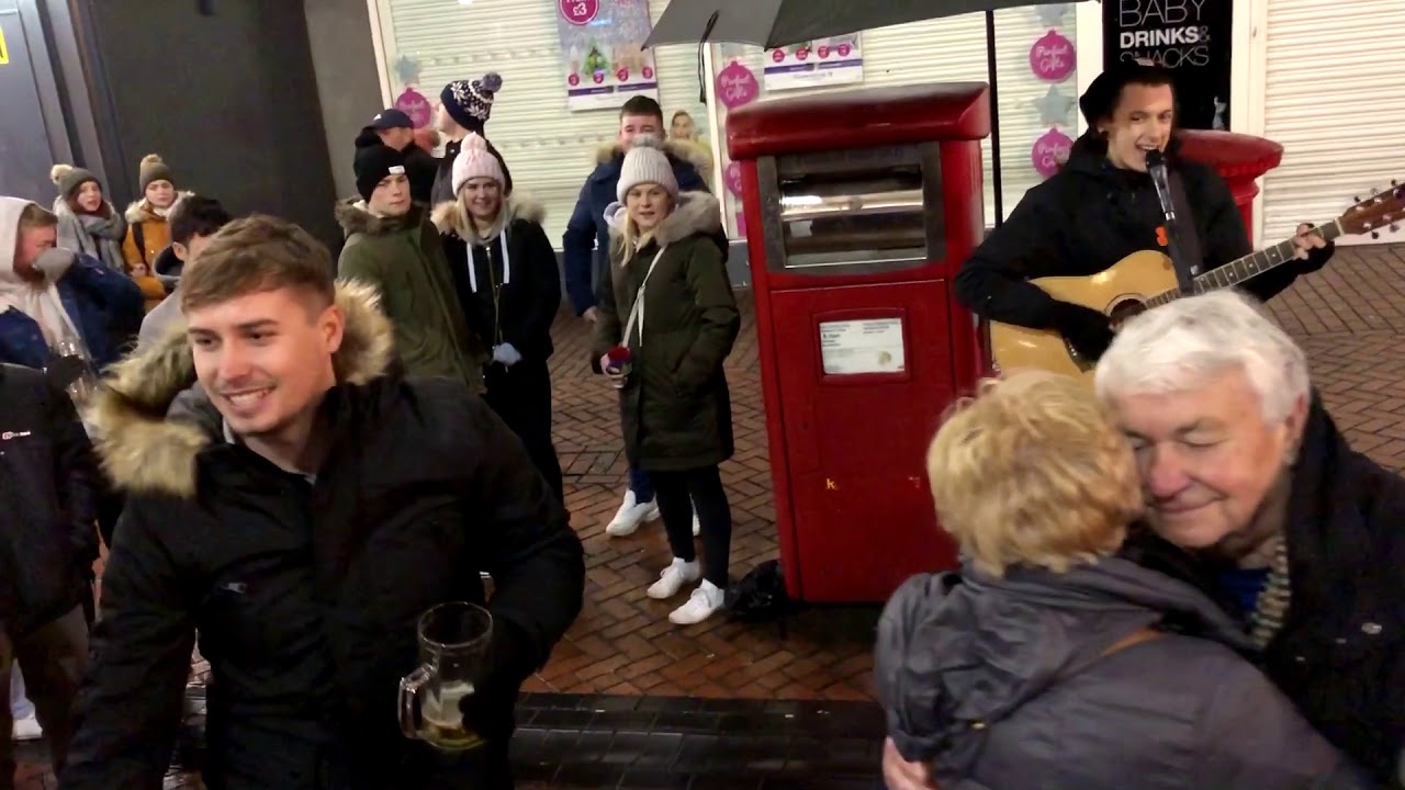 Amazing Busker (Alex Starkey) at Birmingham Christmas market entertains crowds