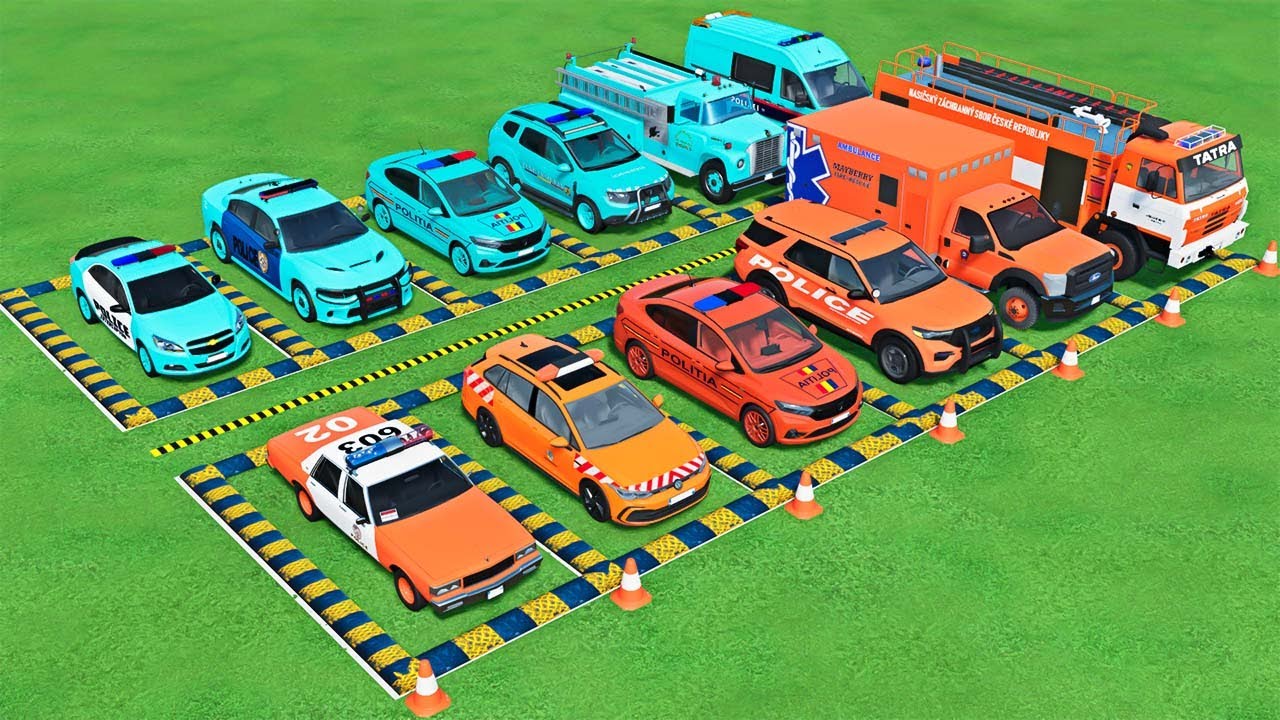 POLICE COLORFULL - TRANSPORTING POLICE CARS, AMBULANCE VEHICLES, FIRE TRUCK WITH TRUCK - FS22 #701