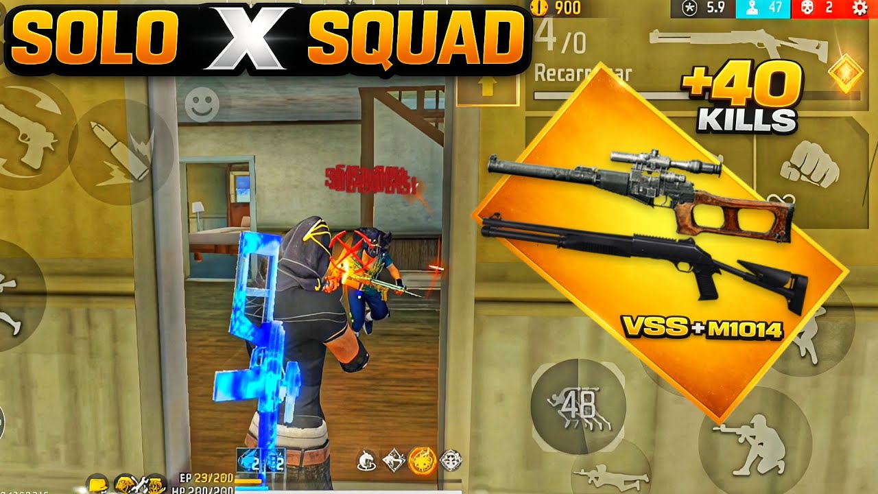 SOLO VS SQUAD de VSS + M1014 (+40 KILLS) | FREE FIRE MOBILE