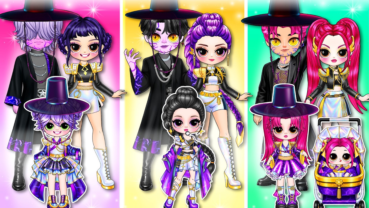 K-Pop Demon Hunters Family Fashion with Huntrix & Saja Boys | DIY Fashion Paper Dolls