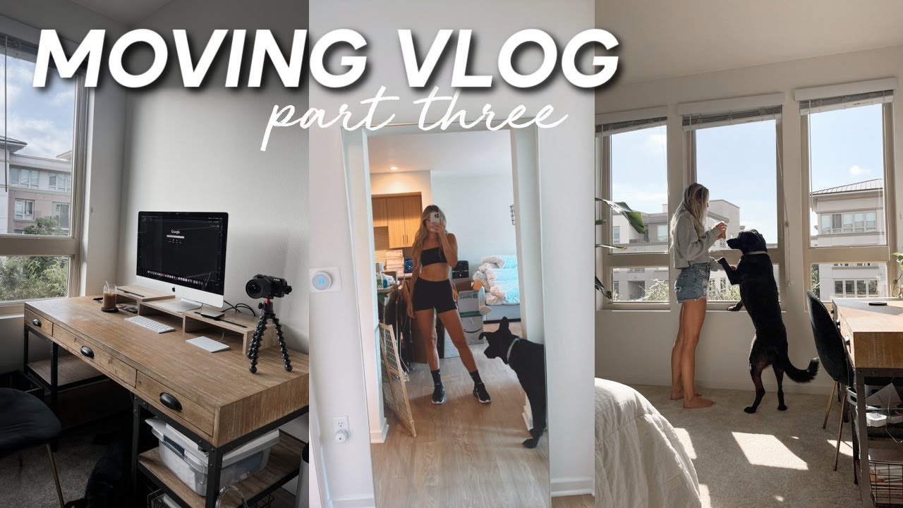 MOVING VLOG 03: lots of unpacking, setting up my office and closet &  leg day workout