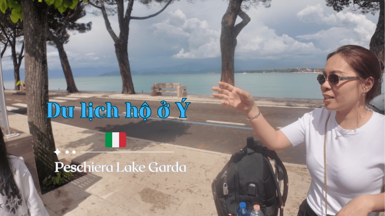 Một ngày cuối của chuyến du lịch Ý của gia đình tại Peschiera Lake Garda Italy