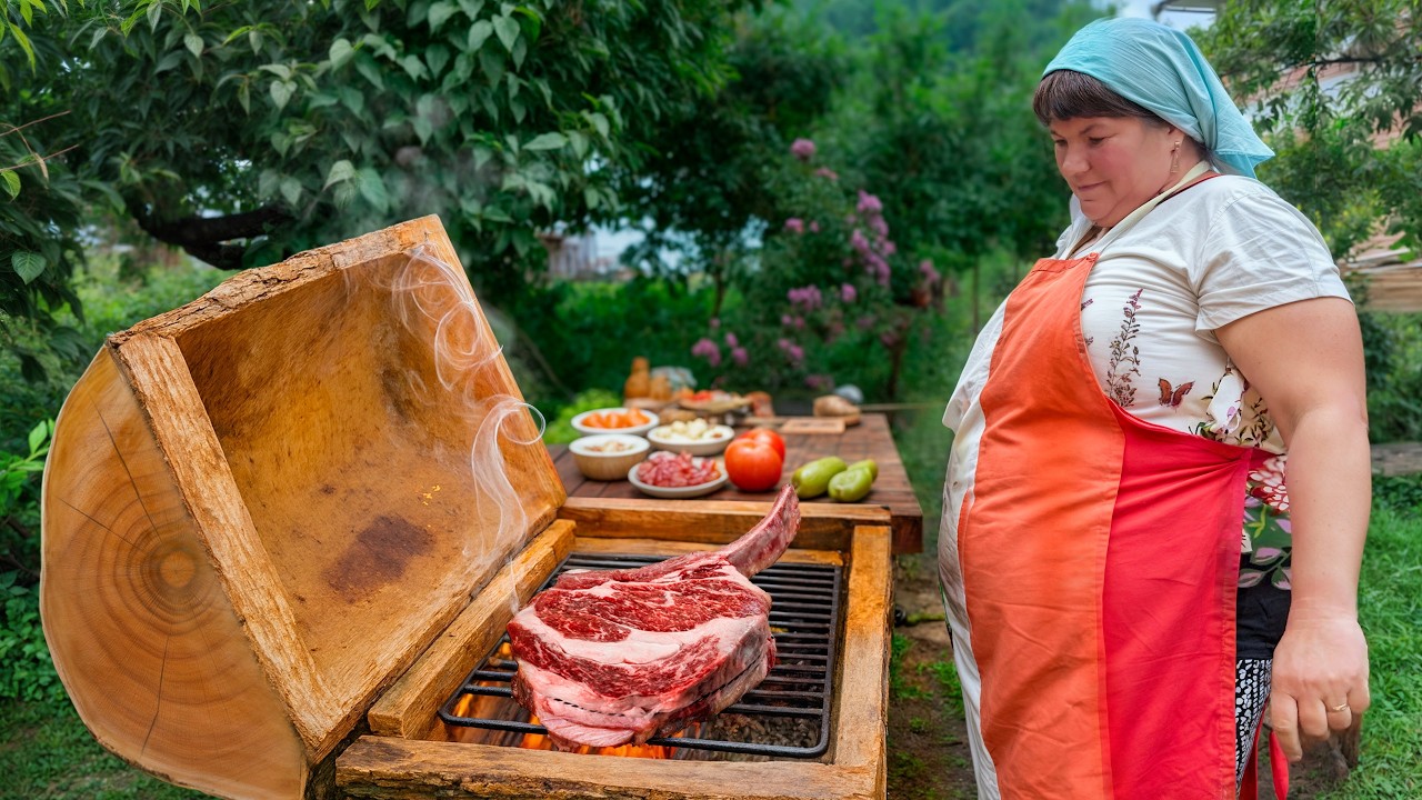Cooking Steak and Flatbread in the Ukrainian Countryside
