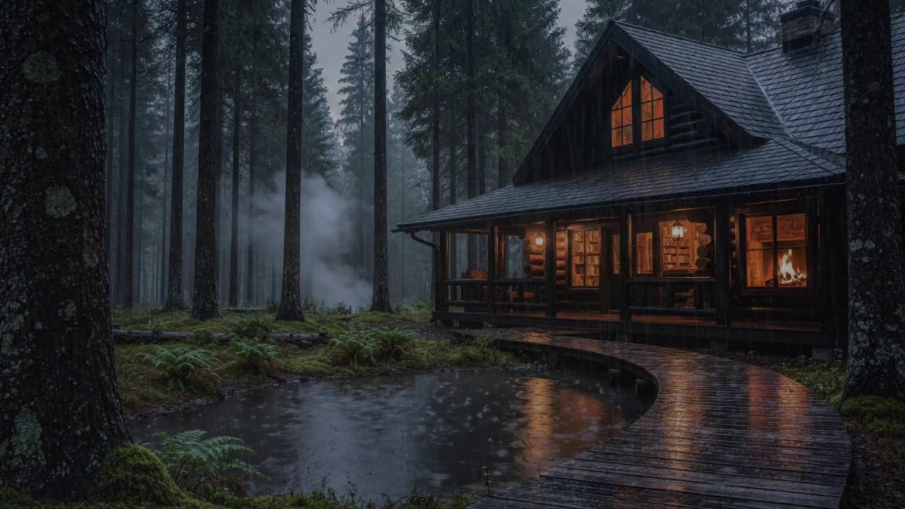 Cozy Forest Cabin Rain Night 🌧️ Soothing Rain Sounds for Deep Sleep and Calm Mind