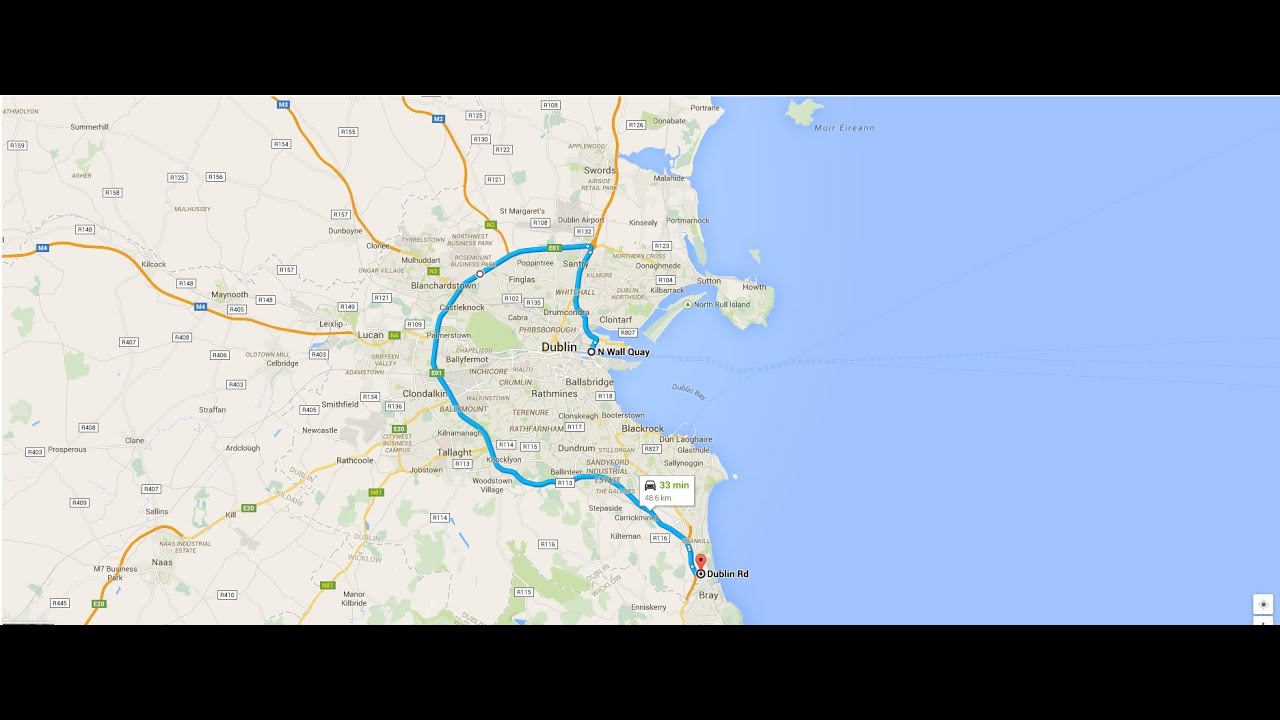 Driving around Dublin Ireland. M50 FULL VIDEO. From North Wall Quay to Bray. May 2015.