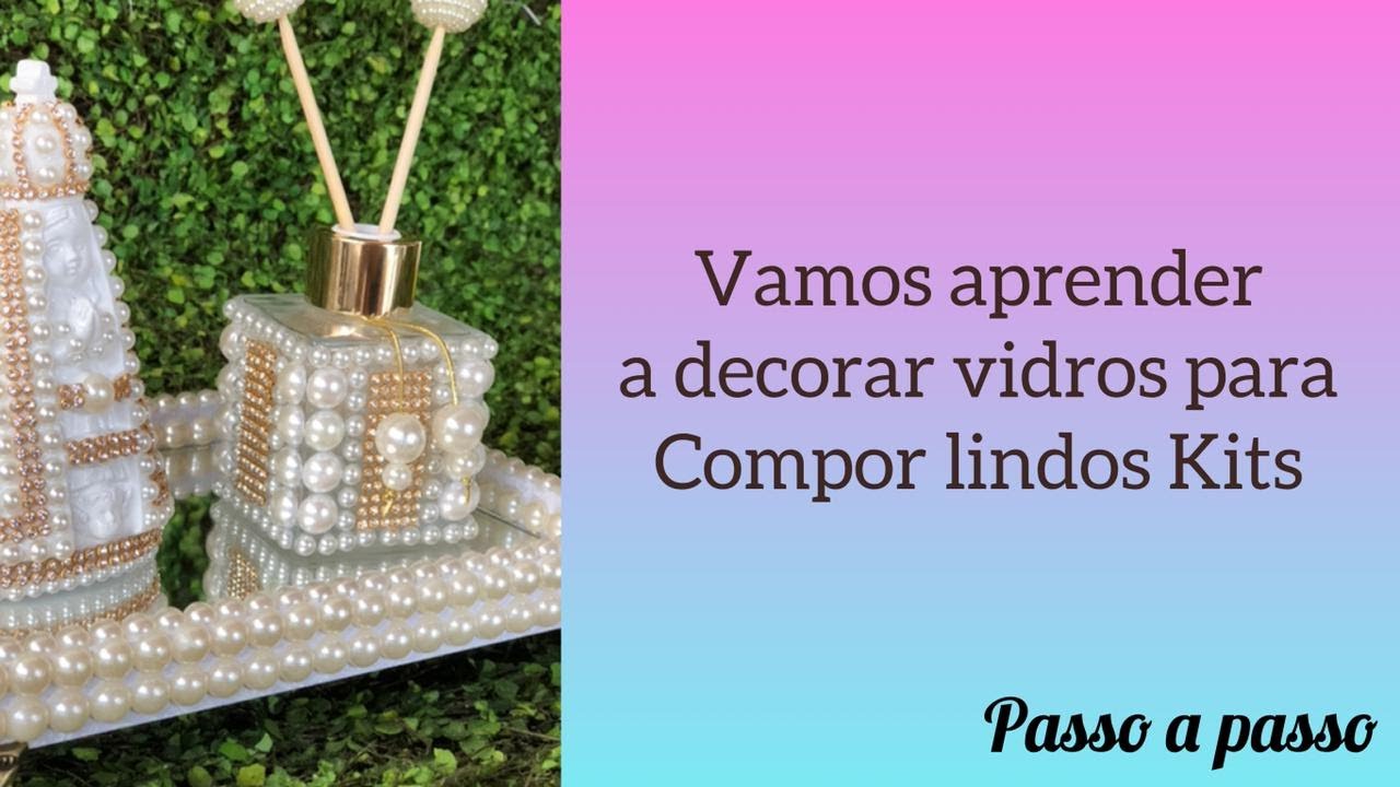 Vidros decorados com pérolas, strass e Flores 😍😍
