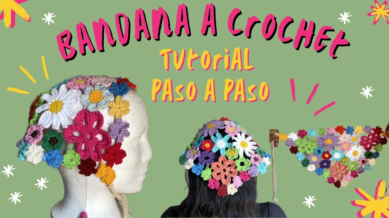 Bandana de flores a crochet/Tutorial paso a paso/Accesorio para el cabello🌸🌼🌸🌼