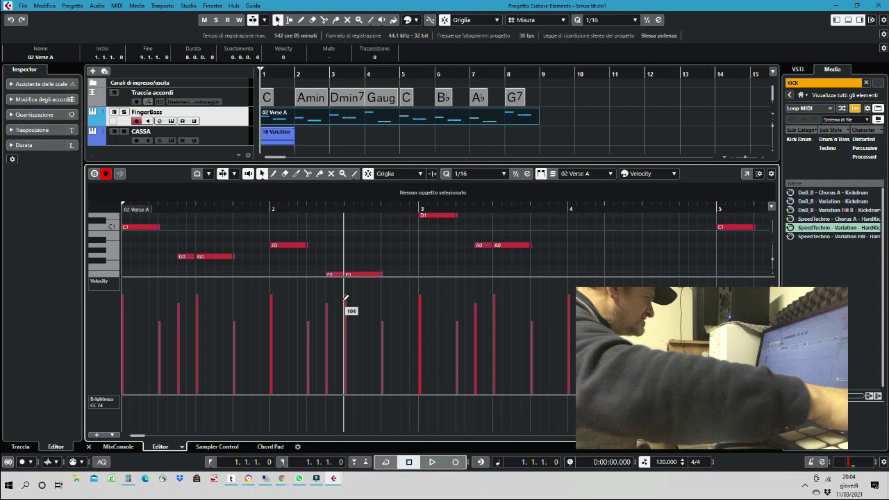 TRACCIA ACCORDI, falla seguire da una traccia MIDI/INSTRUMENT - CUBASE - CREARE UNA BASE MUSICALE
