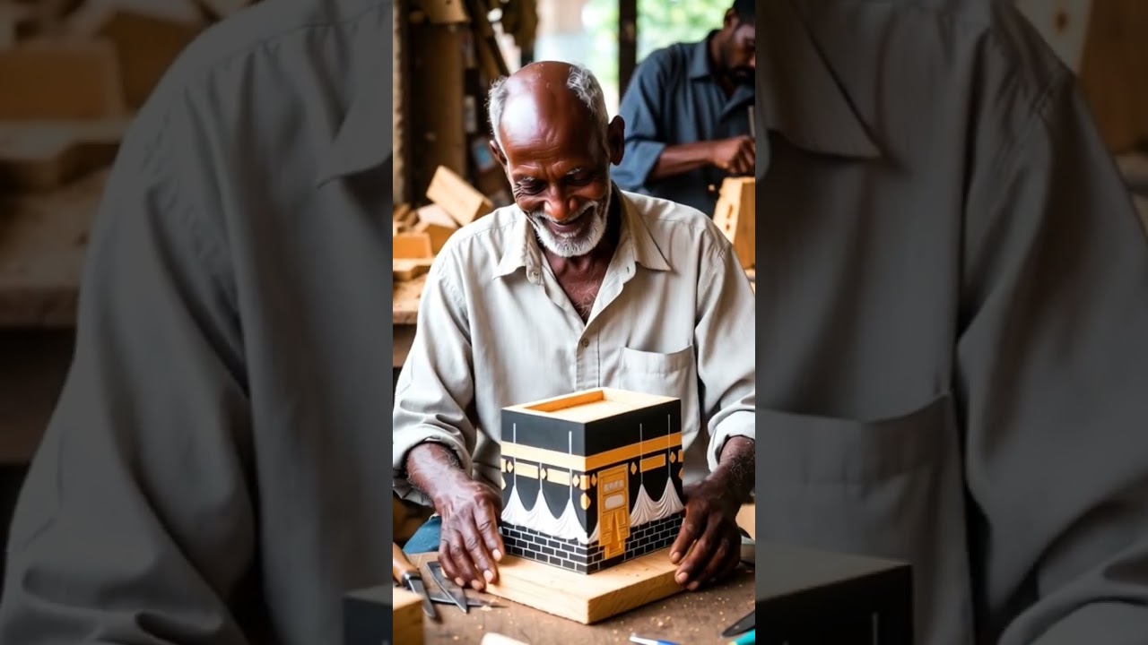Old Man Builds Kaaba on Wood - Old Man Kaaba Wood Art | Viral Islamic Video 