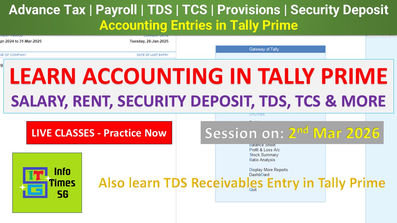 Payroll/Salary, Advance Tax, TDS/TCS, Provisions, Security Deposit, Rent in Tally Prime | 28.2.2026
