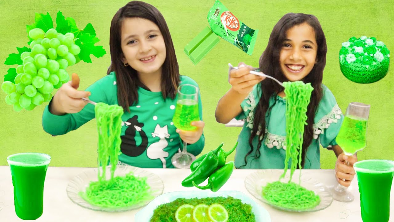 عشنا يوم كامل بالون الاخضر 🥦🥝ممنوع ناكل غير الاخضر