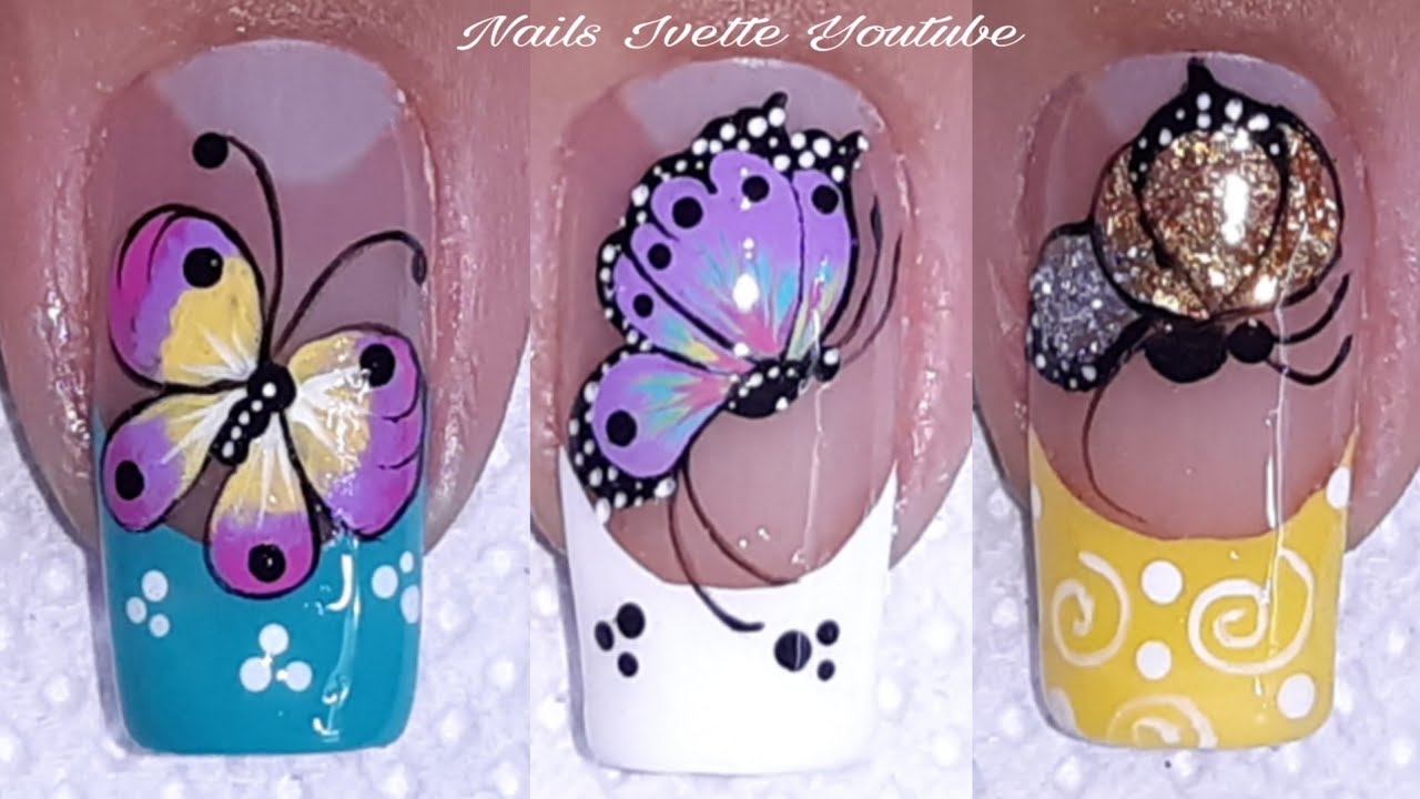 3 decoración de uñas mariposas/diseños de uñas mariposas/uñas decoradas con mariposa