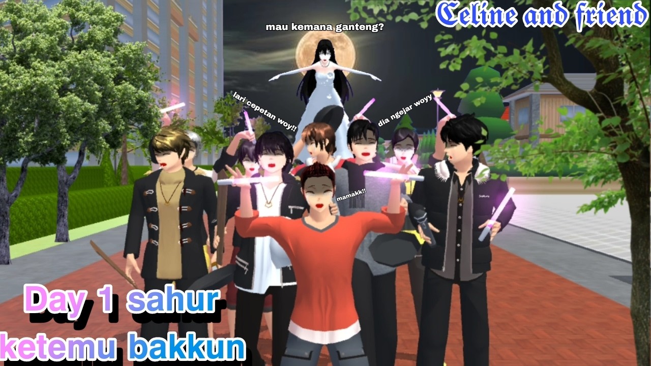 DAY 1 SAHUR KETEMU BAKKUN || CELINE AND FRIEND || DRAMA SAKURA SCHOOL SIMULATOR