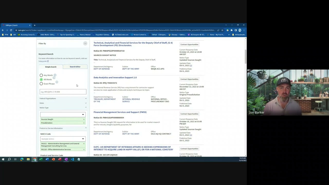 Searching by NAICS code in Sam.gov and receiving tailored opportunity notification