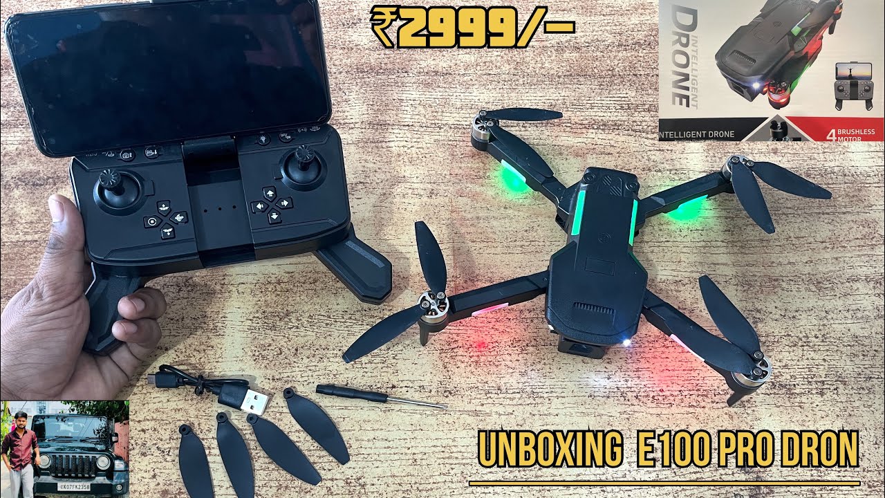 unboxing and review e100 pro drone /-with breathless motors to camera, ￼￼