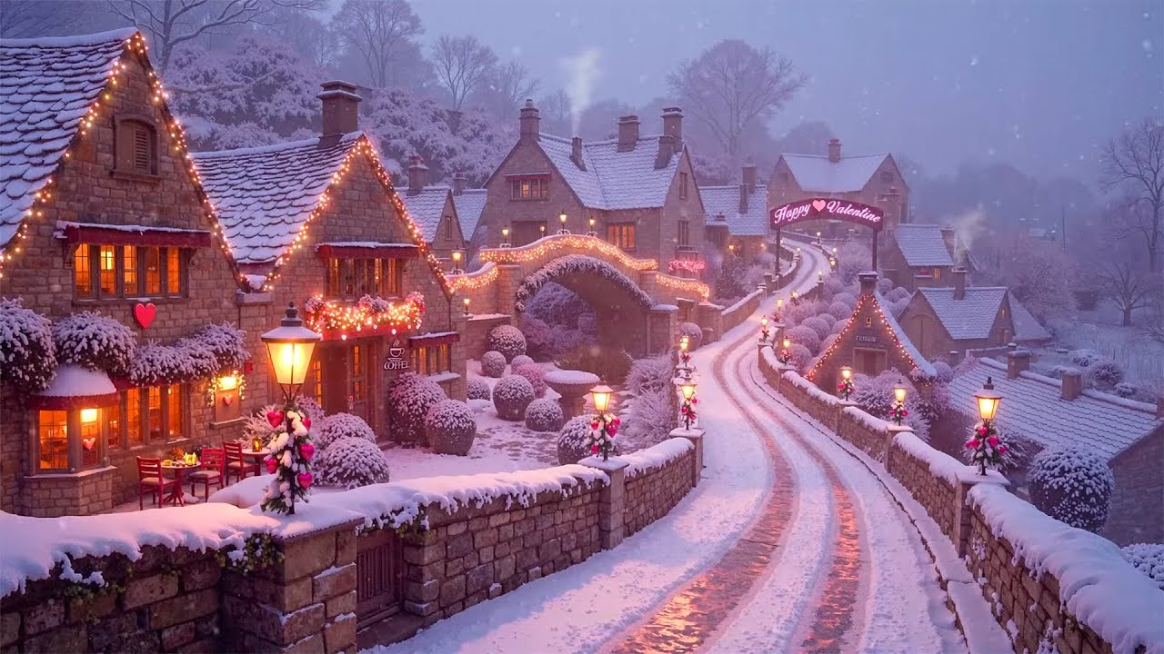 Valentine’s Day in a Snowy Quaint Village | Smooth Jazz & Warm Coffee for a Romantic Winter Escape💕