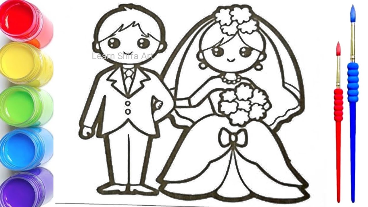how to Draw an easy Bride and Groom | How to Draw Bride drawing easily learn Colors names