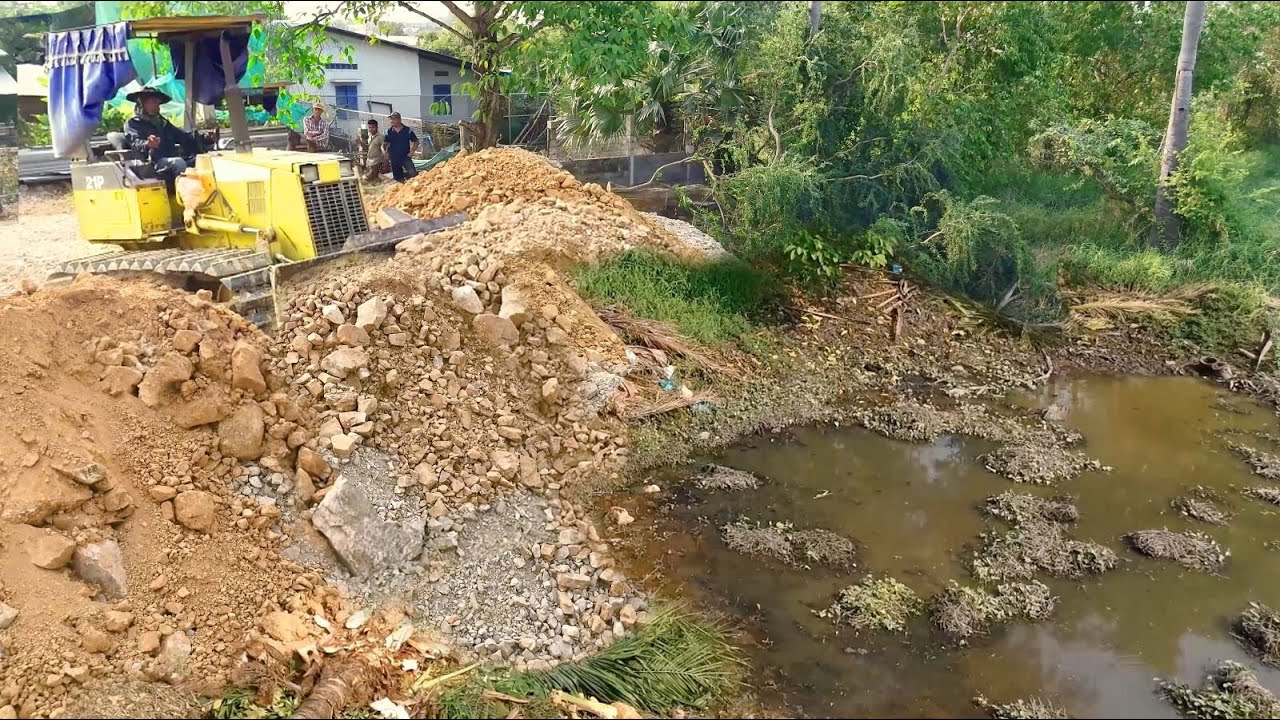 Best Action New Project!Delete Pond By Bulldozer D21P Pushing Soilroad Perfect,Dumping Truck Filland