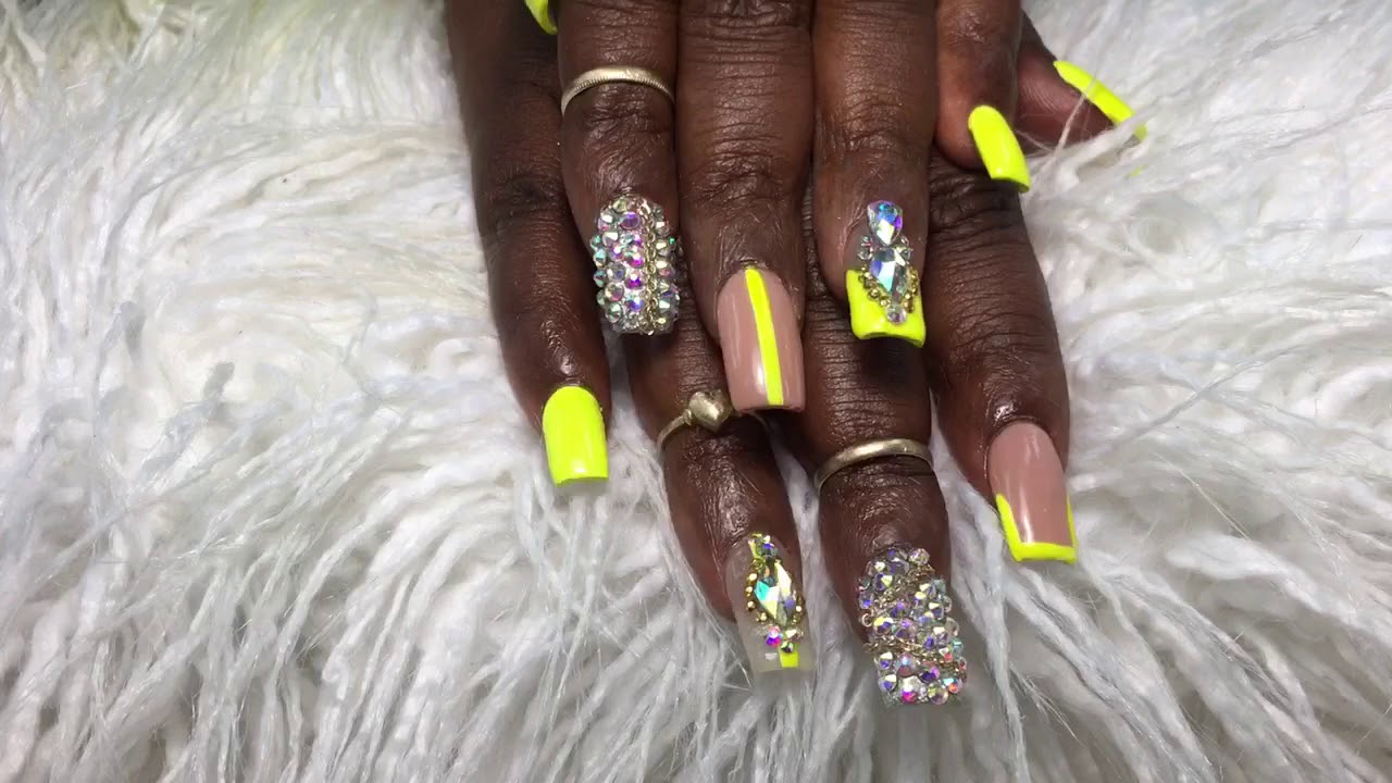 Neon/Nude Summer Bling Nails