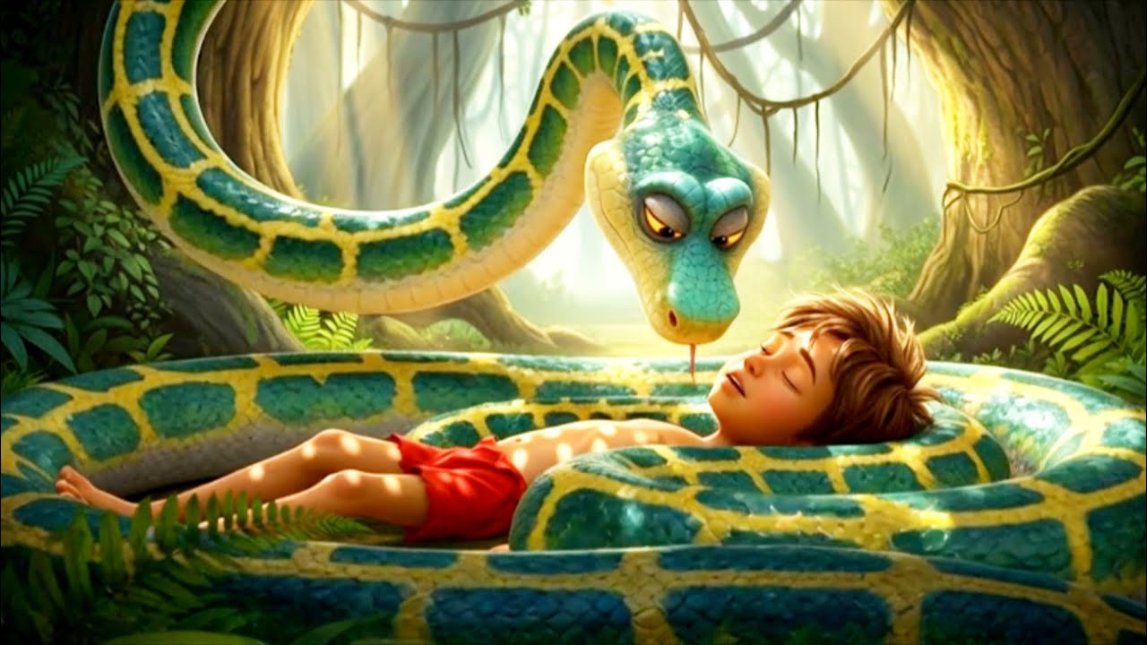 The Jungle Sleeps — Kaa’s Eyes Spiral with Color, Mowgli Falls Under the Spell