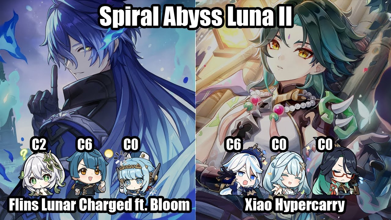 C0 Flins Lunar Charged ft. Bloom & C0 Xiao Hypercarry - Spiral Abyss - Genshin Impact Luna II (6.1)