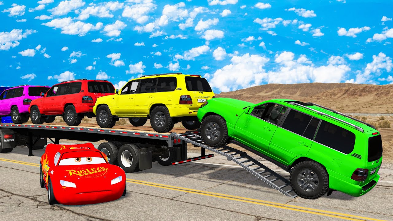 Flatbed Truck Mcqueen | Transportation with Truck - Pothole vs Car - BeamNG.Drive | BNG HIHO #12