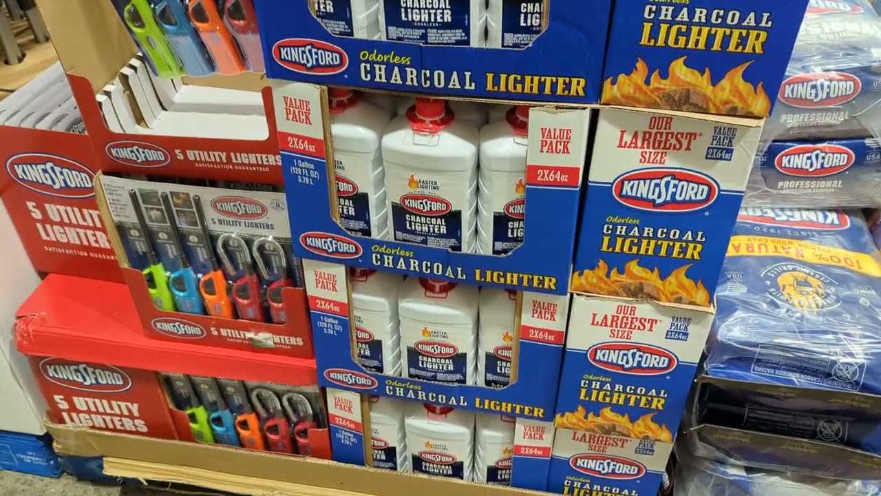Kingsford BBQ Supplies at Costco.  Lighters, Lighter Fluid, and Charcoal