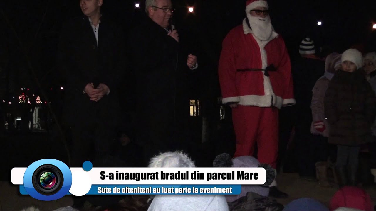 VIDEO * Sute de olteniteni la aprinderea bradului de Craciun din parcul Mare