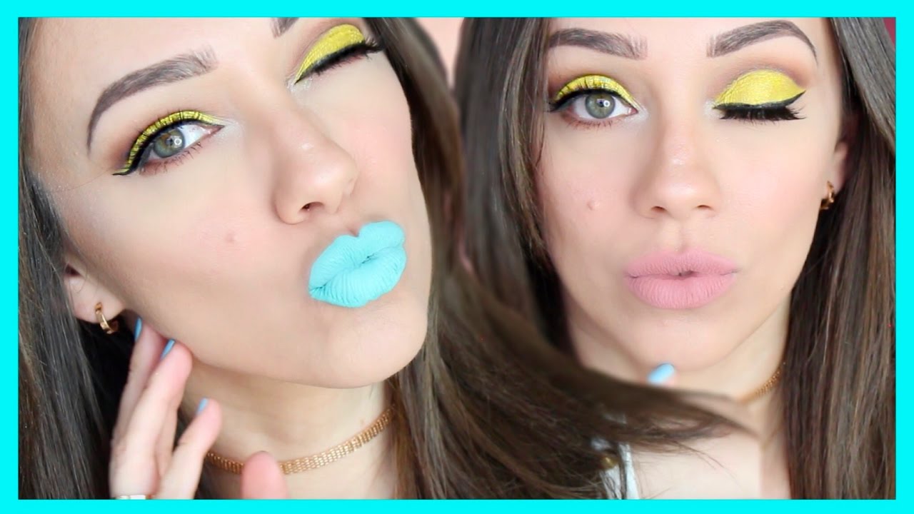 MAQUILLAJE FUERA DE MI ZONA DE COMFORT! Cut Crease Amarillo + Labios AZULES?!