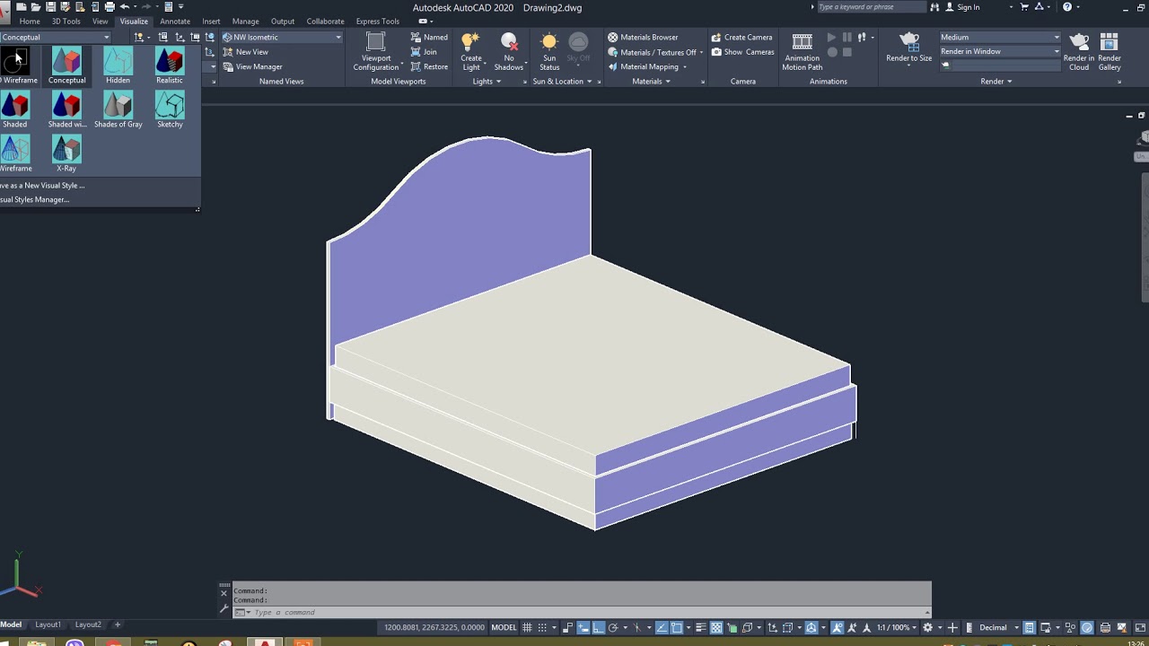AutoCAD 3D Modeling, bed tutorial, AutoCAD 3D моделирование кровати