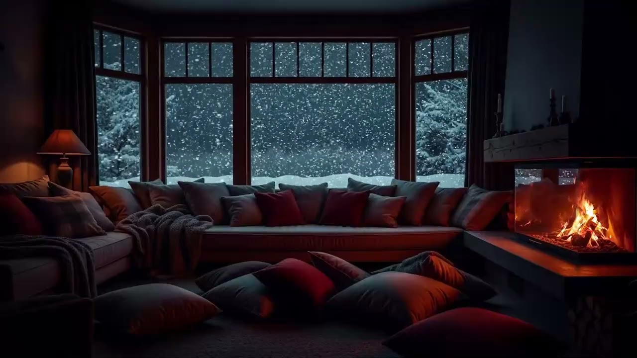 Warm Fire on a Snowy Night 🔥 Peaceful Sounds for Relax & Comfort
