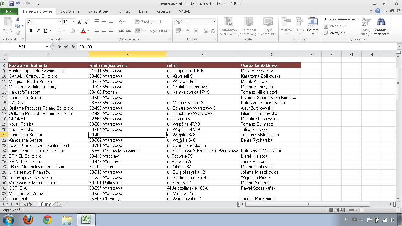 Excel - wprowadzanie i edycja danych