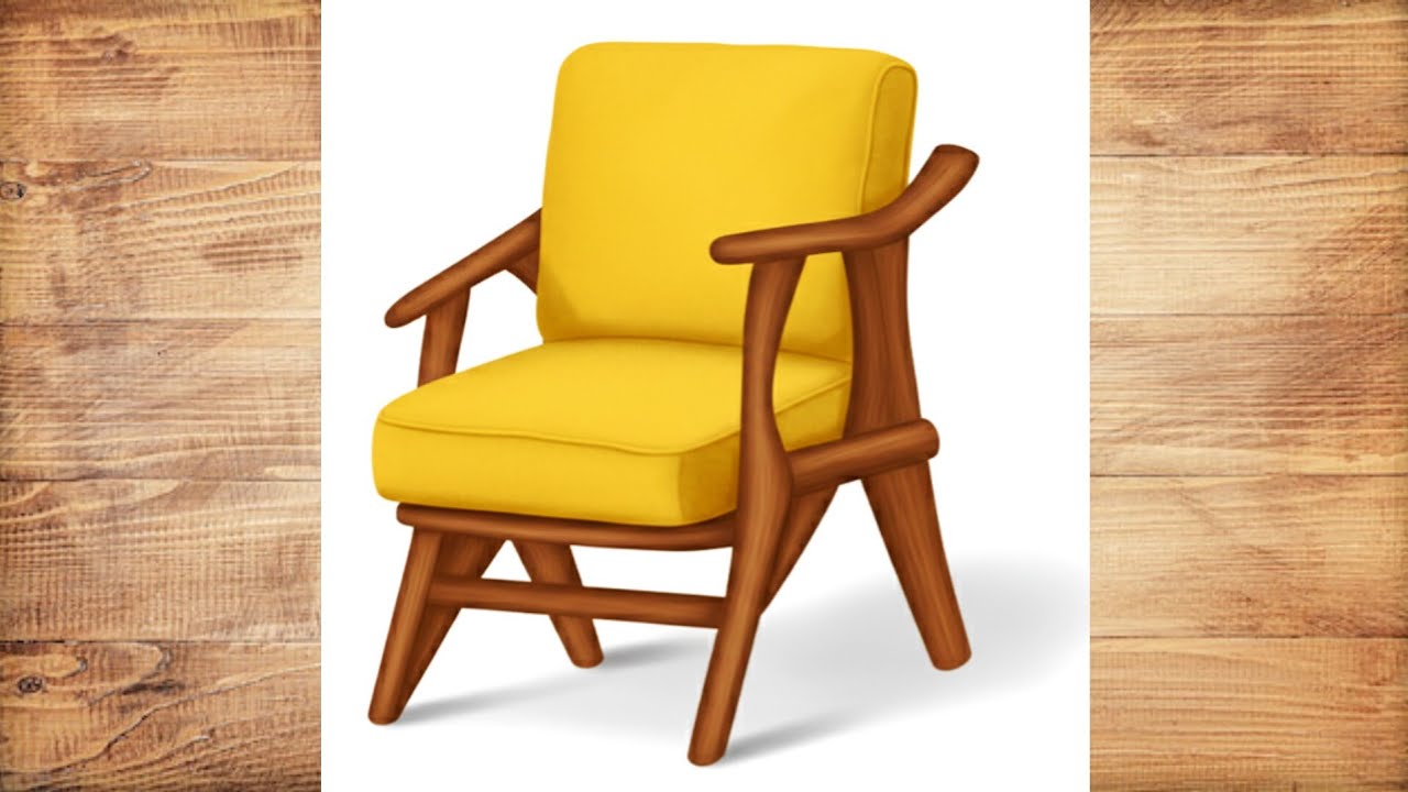 Watercolor Yellow Wooden Arm Chair Painting | Modern Furniture Art How to draw chair painting 