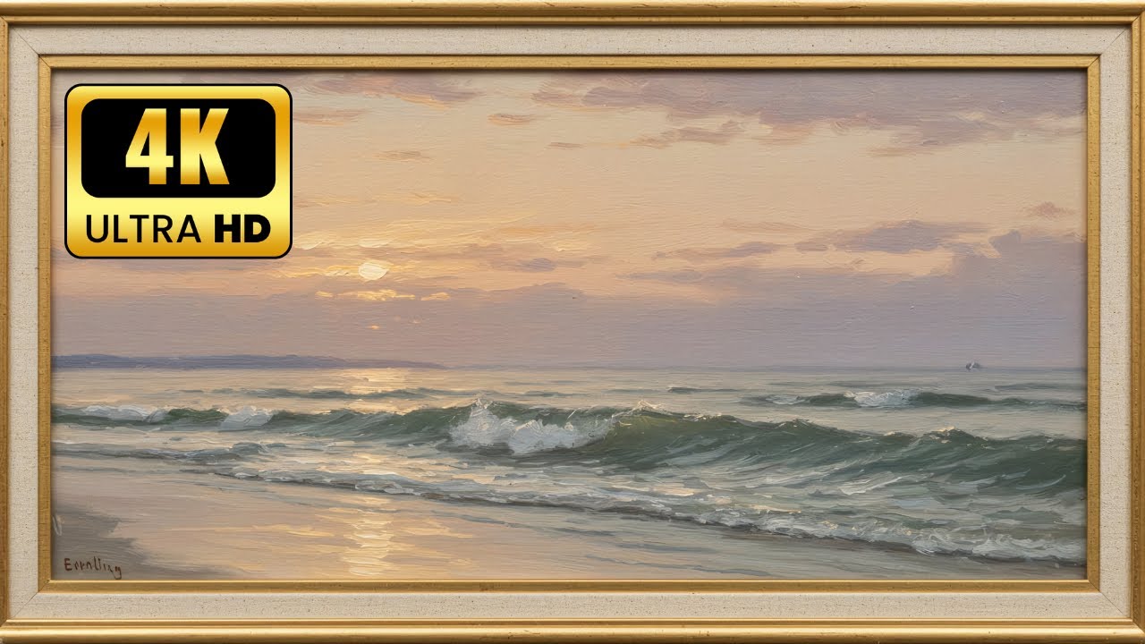 Vintage Ocean Sunset Masterpiece – Timeless Seascape Art | Gold Frame TV ART | Screensaver for TV