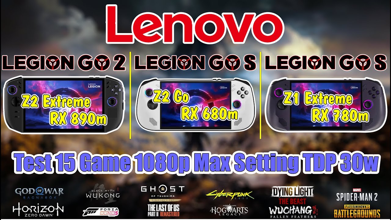 Legion Go 2 Z2 Ex & Legion go S Z1 Ex & Legion go S Z2 Go | Test 15 Game 1080p Ultra Setting TDP 30W