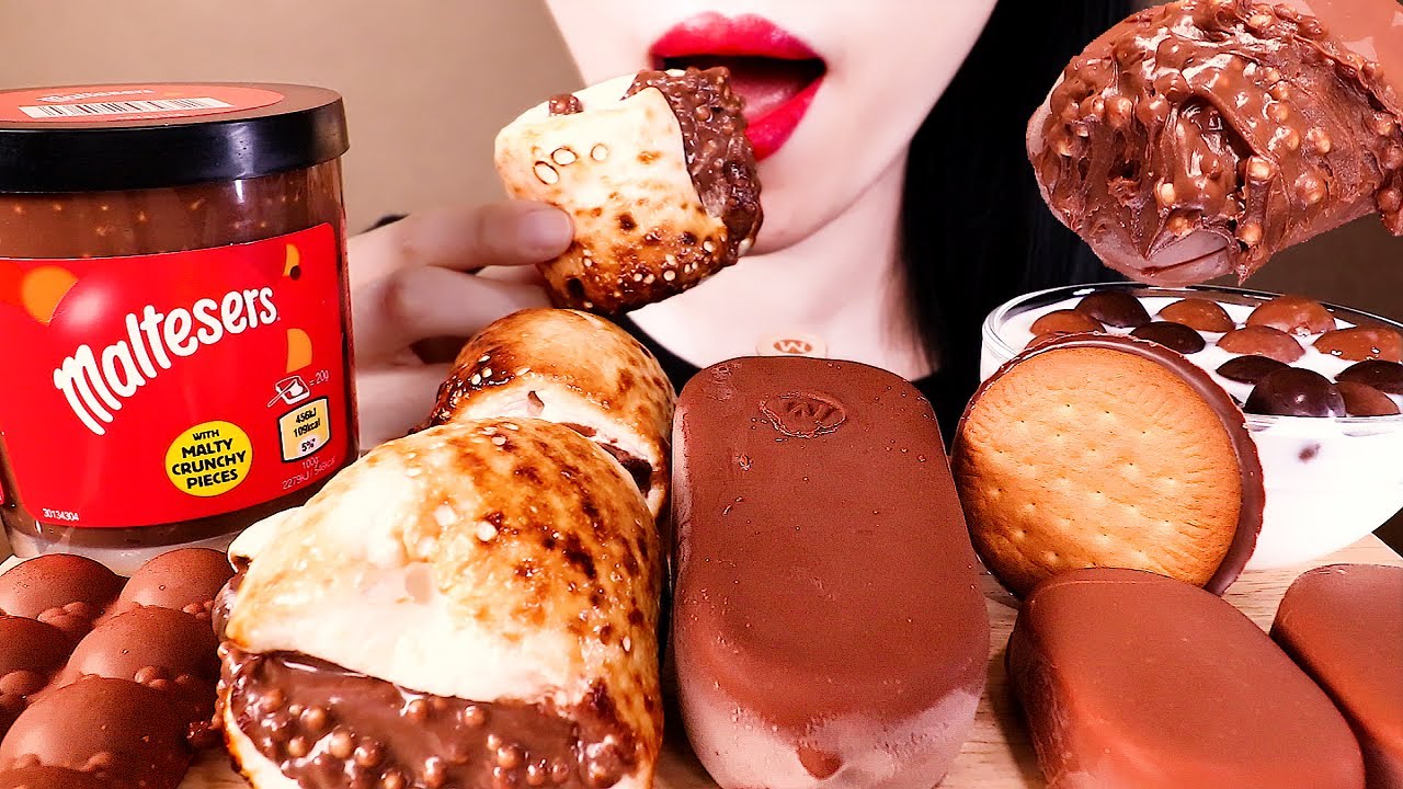 ASMR CHOCOLATE PARTY MALTESERS, ROASTED MARSHMALLOW, ICE CREAM etc.eating sounds MUKBANG몰티져스초콜릿파티 먹방