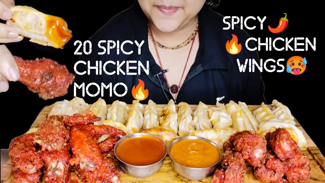 ASMR EATING|| EXTRA SPICY WOW CHICKEN MOMO | EXTRA SPICY CHICKEN WINGS | CHICKEN WINGS CHALLENGE
