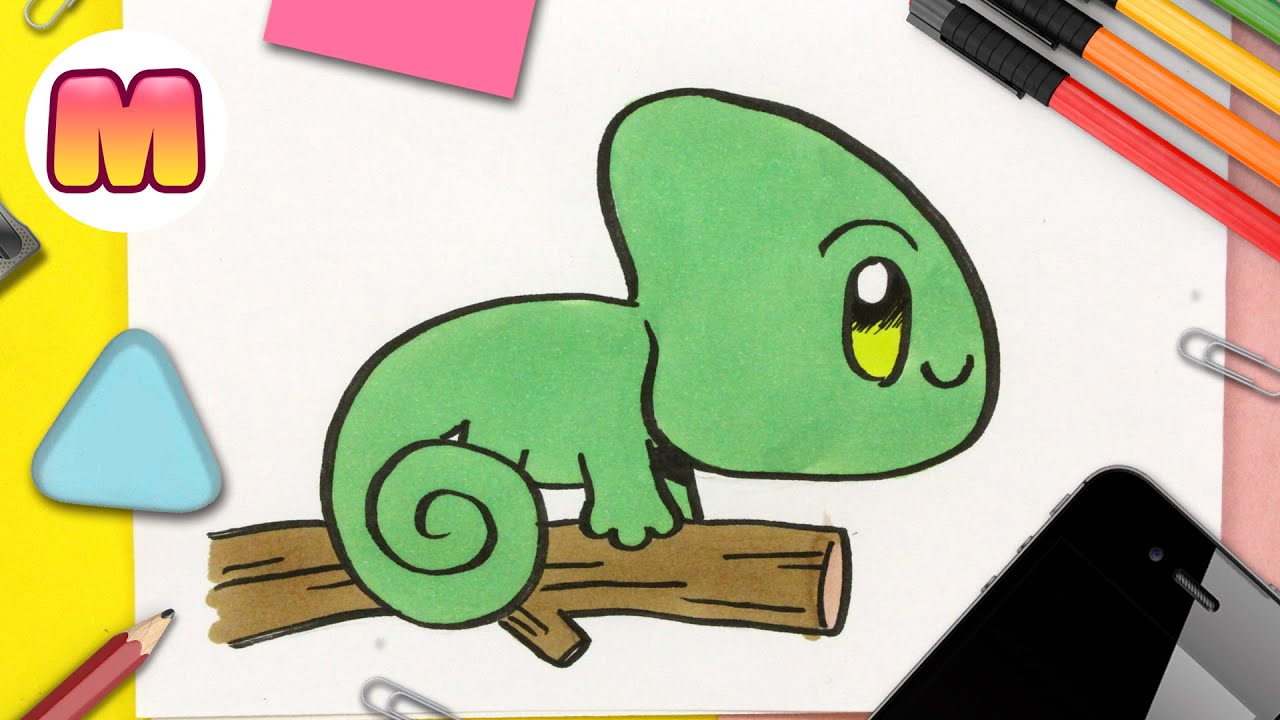 COMO DIBUJAR UN CAMALEON KAWAII - Dibujos kawaii fáciles - Como dibujar animales kawaii