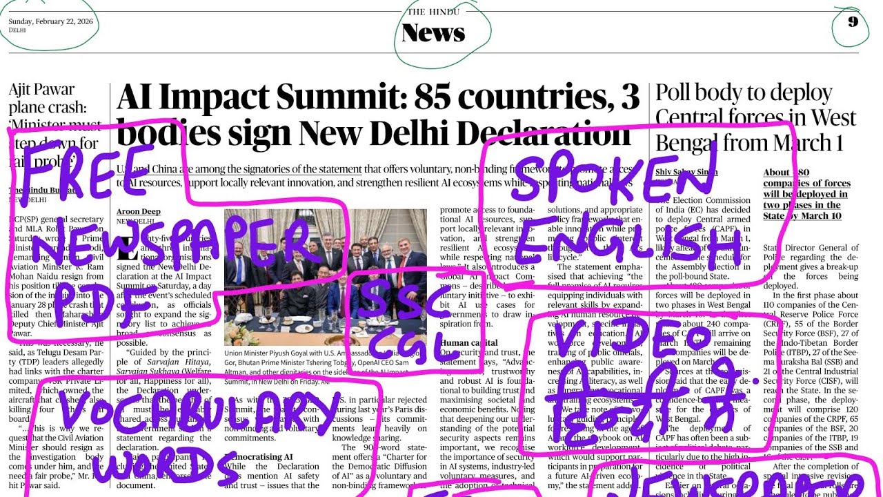 22 February 2026 | The Hindu newspaper analysis today | how to read English newspaper