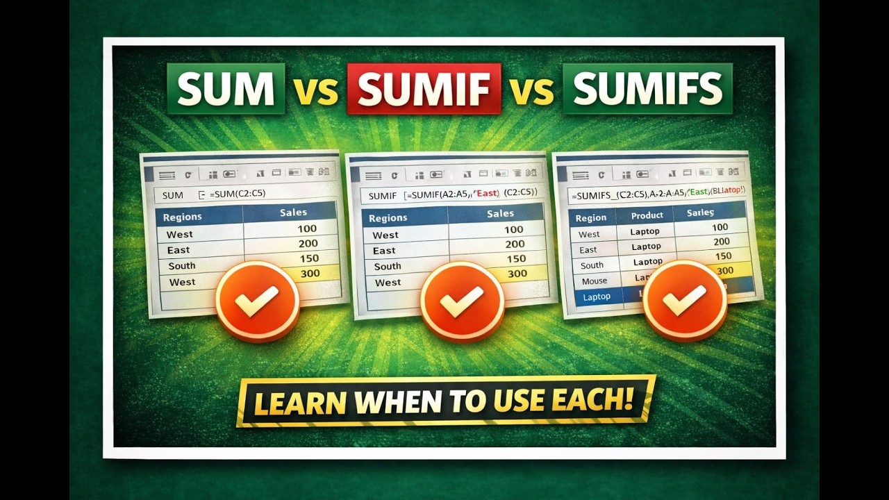 SUM vs SUMIF vs SUMIFS in Excel | When to Use Each Function