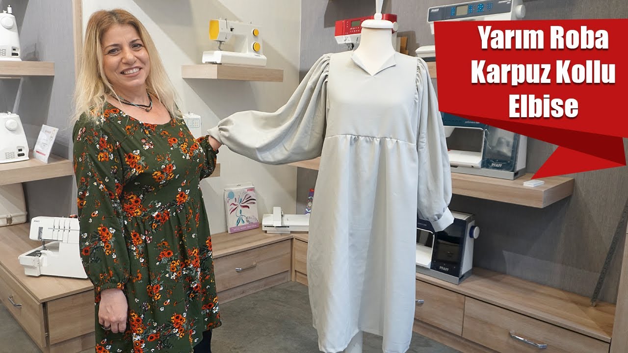 Yarım Roba Karpuz Kollu Elbise Dikimi
