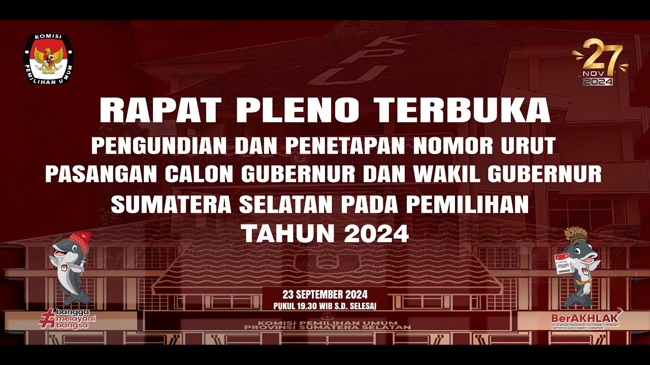 Pengundian dan Penetapan Nomor Urut Paslon Gubernur dan Wakil Gubernur Sumatera Selatan Tahun 2024