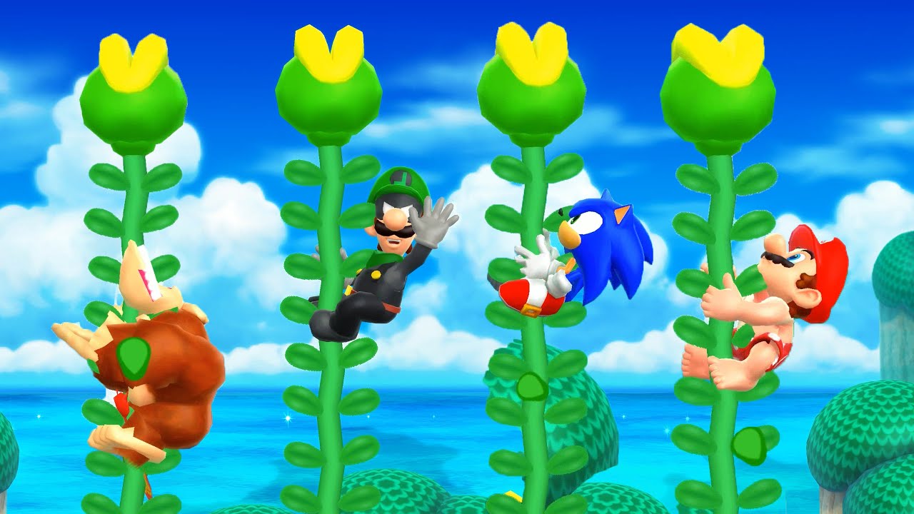 Mario Party 9 - Minigames - Luigi Vs Donkey Kong Vs Sonic Vs Mario #Onlymario